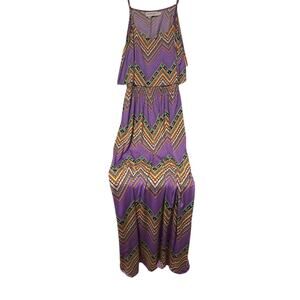 T Bags Los Angeles Womens Strappy Ruffle Multicolor Print Dress Purple Sz Smal